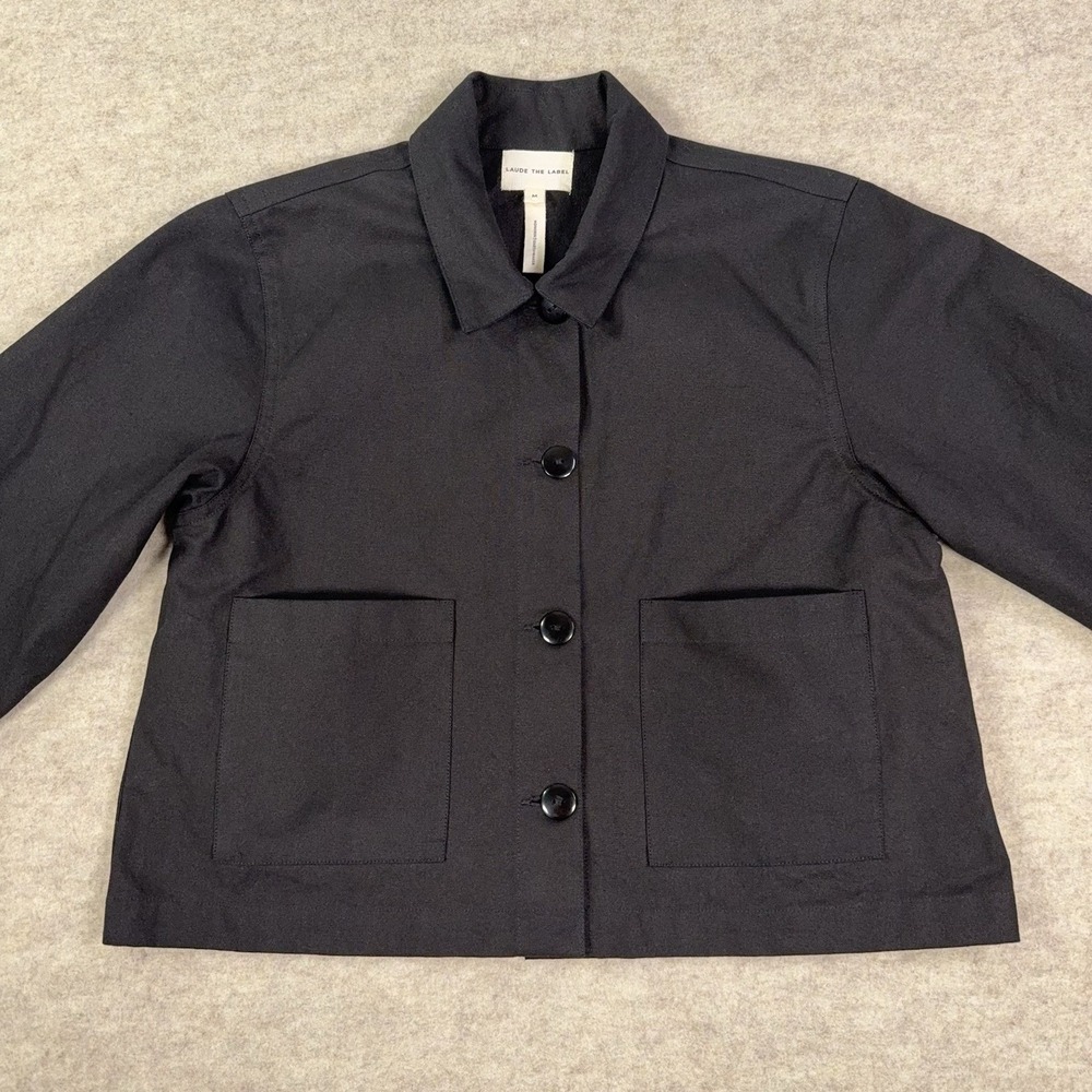 Laude The Label Cropped Canvas Chore Jacket Womens M Black 100% Organic Cotton - Picture 2 of 12
